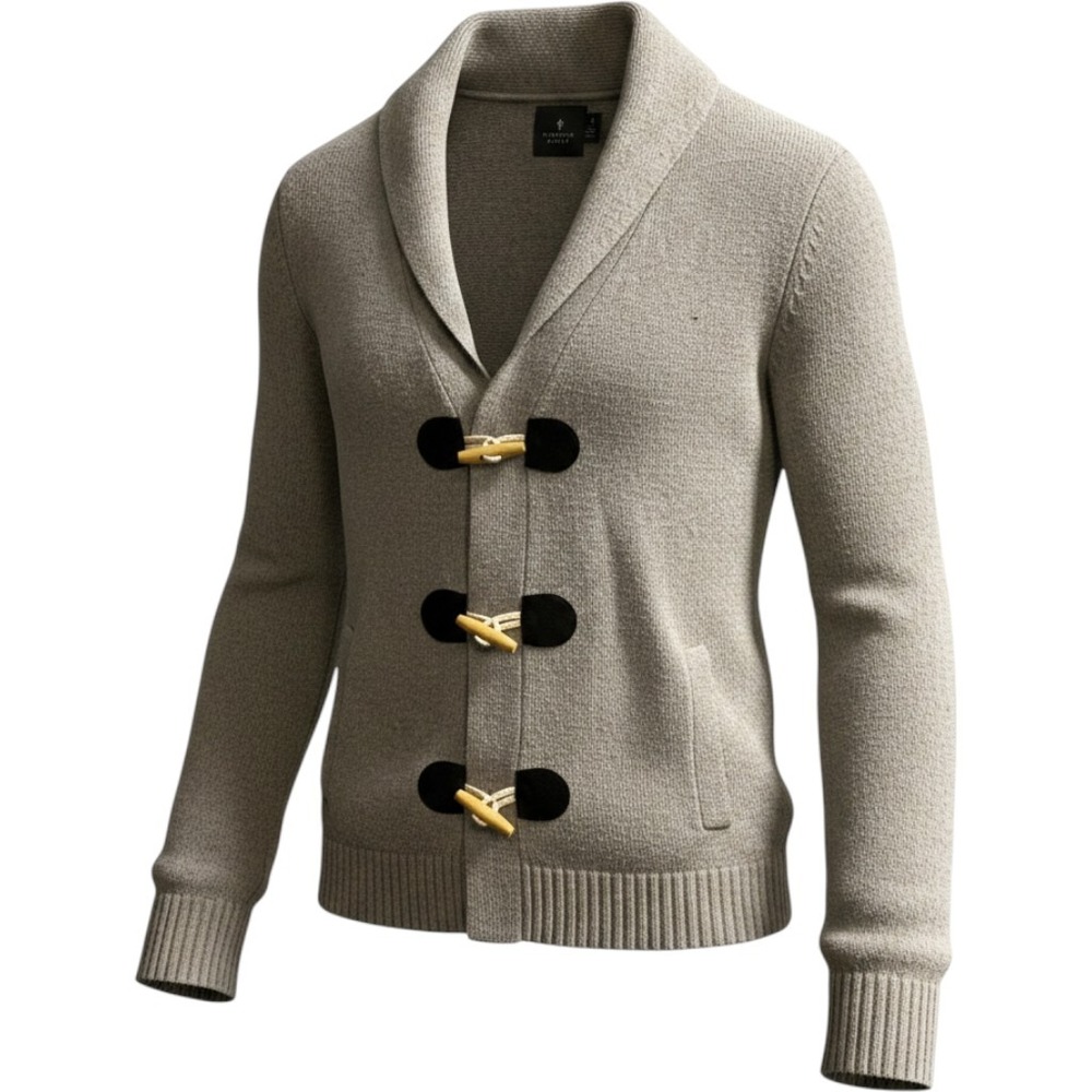 Hawkings McGill Sweater Men M Gray Lambswool Blend Cardigan Toggle Button Preppy